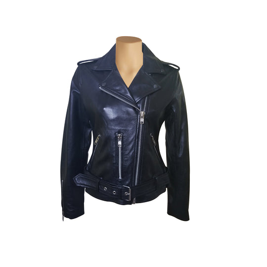 Stylish Arielles Black Leather Jacket with Waist Belt