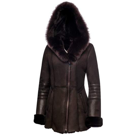 Ayva's brown shearling coat