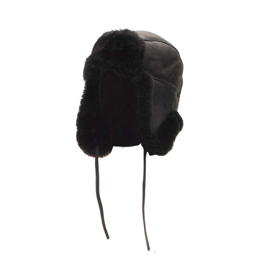 B-3 Sheepskin Shearling Black Aviator Hat