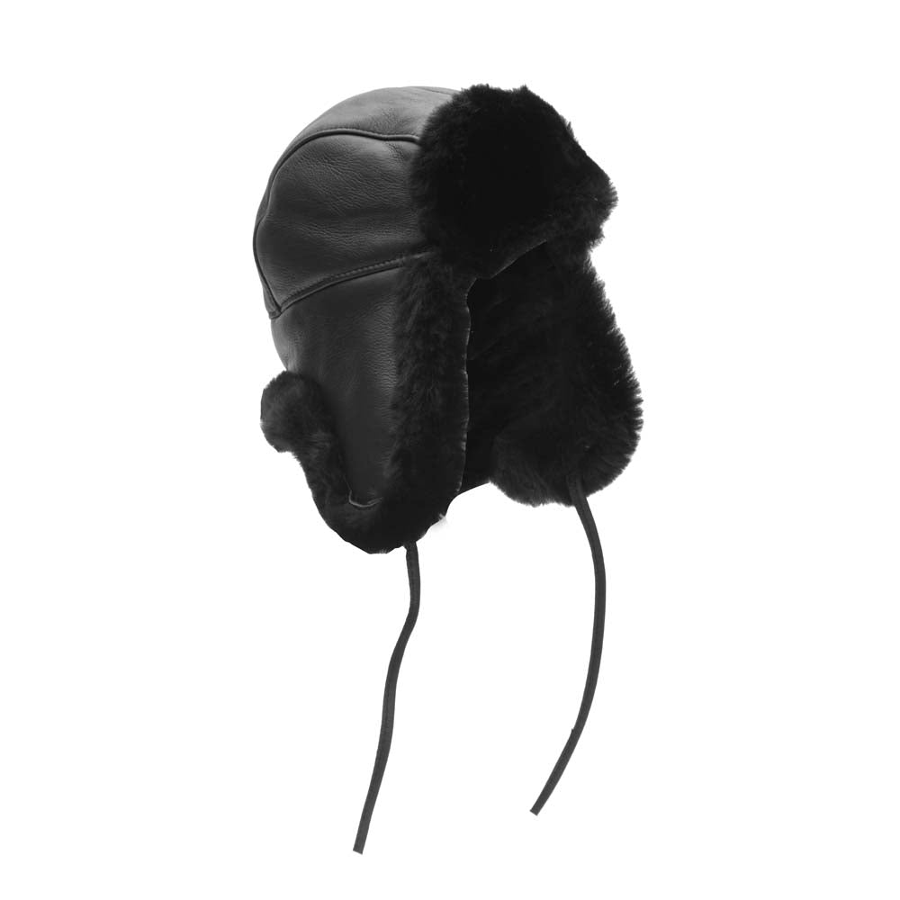 B-3 Sheepskin Shearling Black Aviator Hat