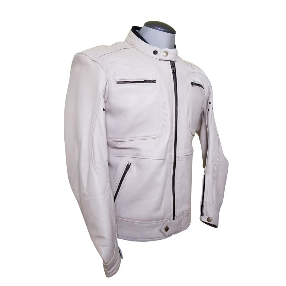 Trendy Beige Motorcycle Leather Armor Protection Jacket