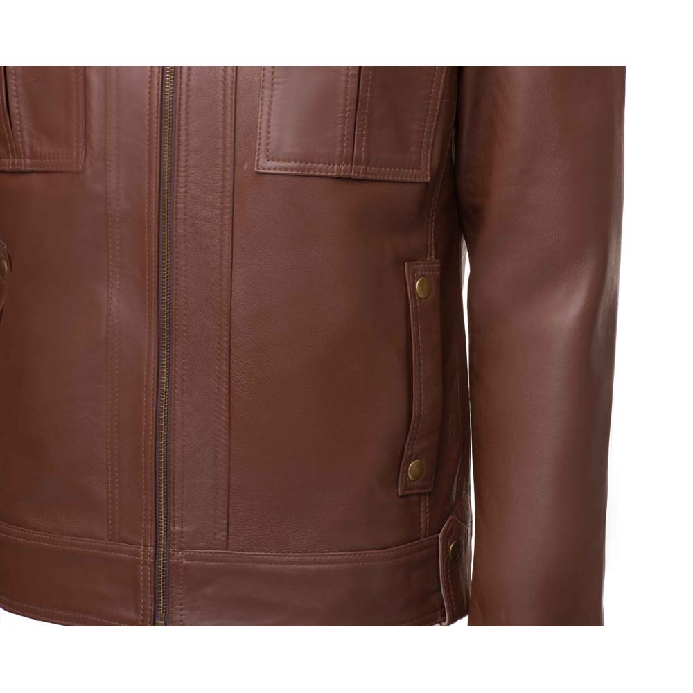 Brown leather jacket with collar belt