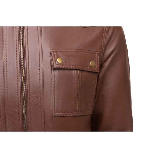 Brown leather jacket with collar belt