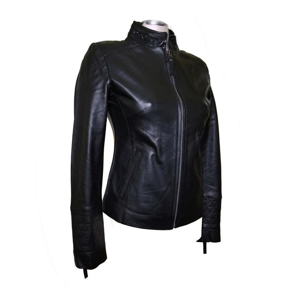 Cozy Straight Collar Arianne's Plain Leather Jacket