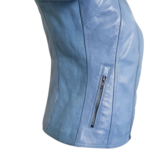 Women Soft Erna Sky blue leather stretch jacket