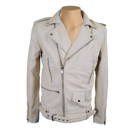 Waist Belt Holman's Cream Biker Leather Jacket