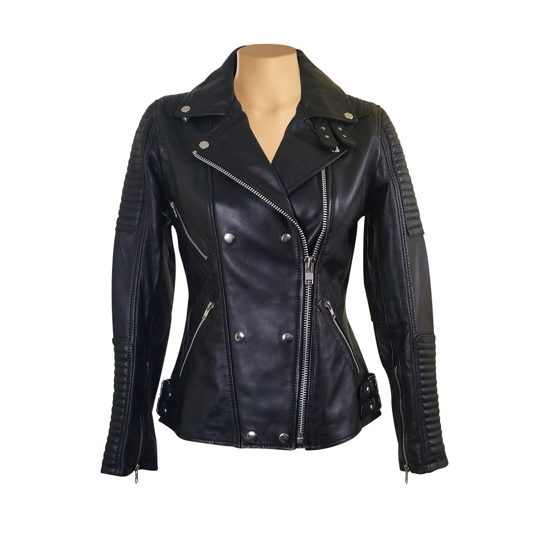 High-Class Michaela Leather Jacket with Snap Button