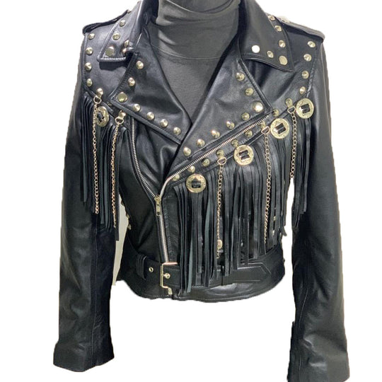 Western fringed women's biker jacket