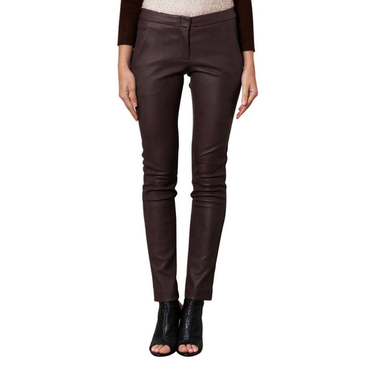 Fashionable Burgundy leather pants 