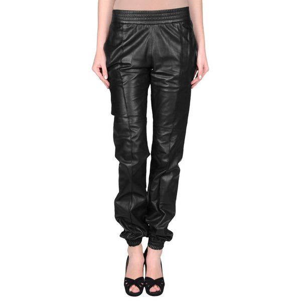 Black Leather pants with elastic waist (style #4)