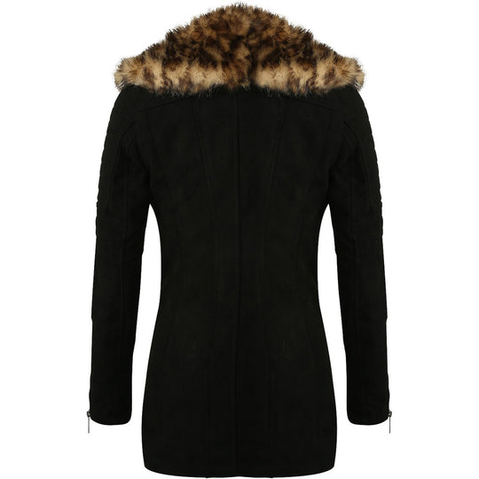 Soft and Warm Leopard Print Fur Collar Kia Foleys Suede Leather Jacket