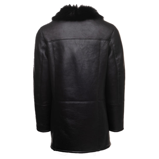 Black shearling trench coat with Toscana fur trim