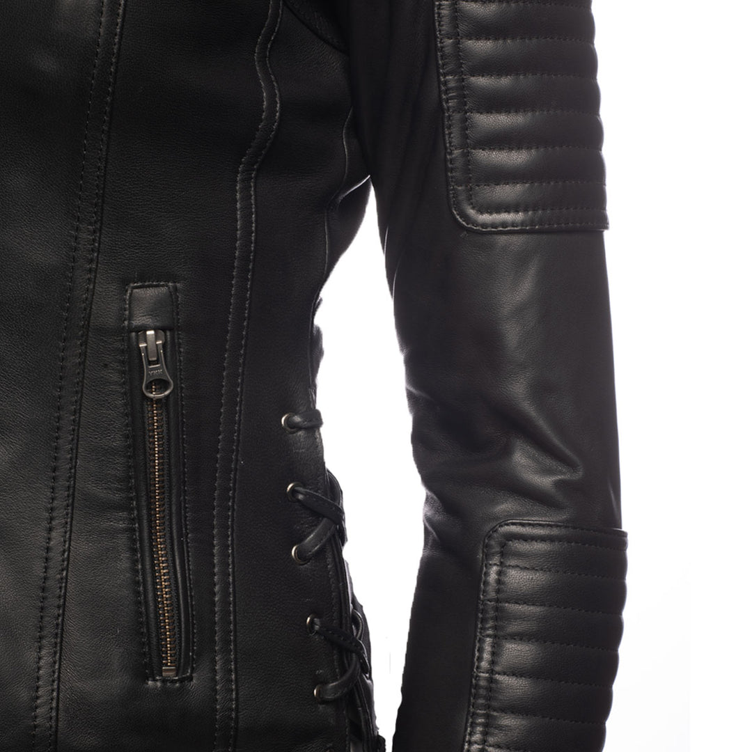 Maxine Noir Leather Jacket With Side Lacing