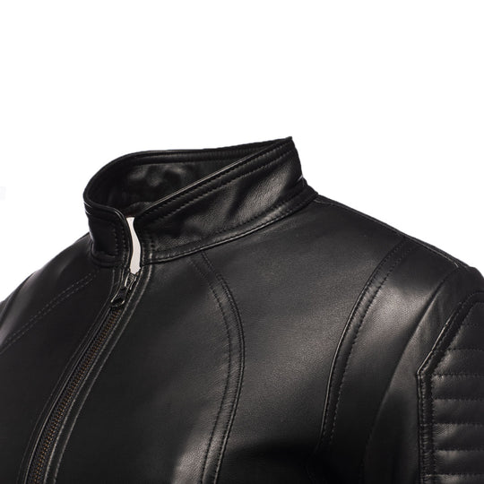 Maxine Noir Leather Jacket With Side Lacing