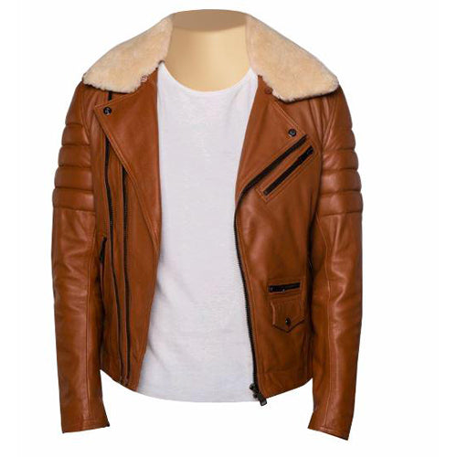 Fur collar Woodwards English Tan Biker Jacket