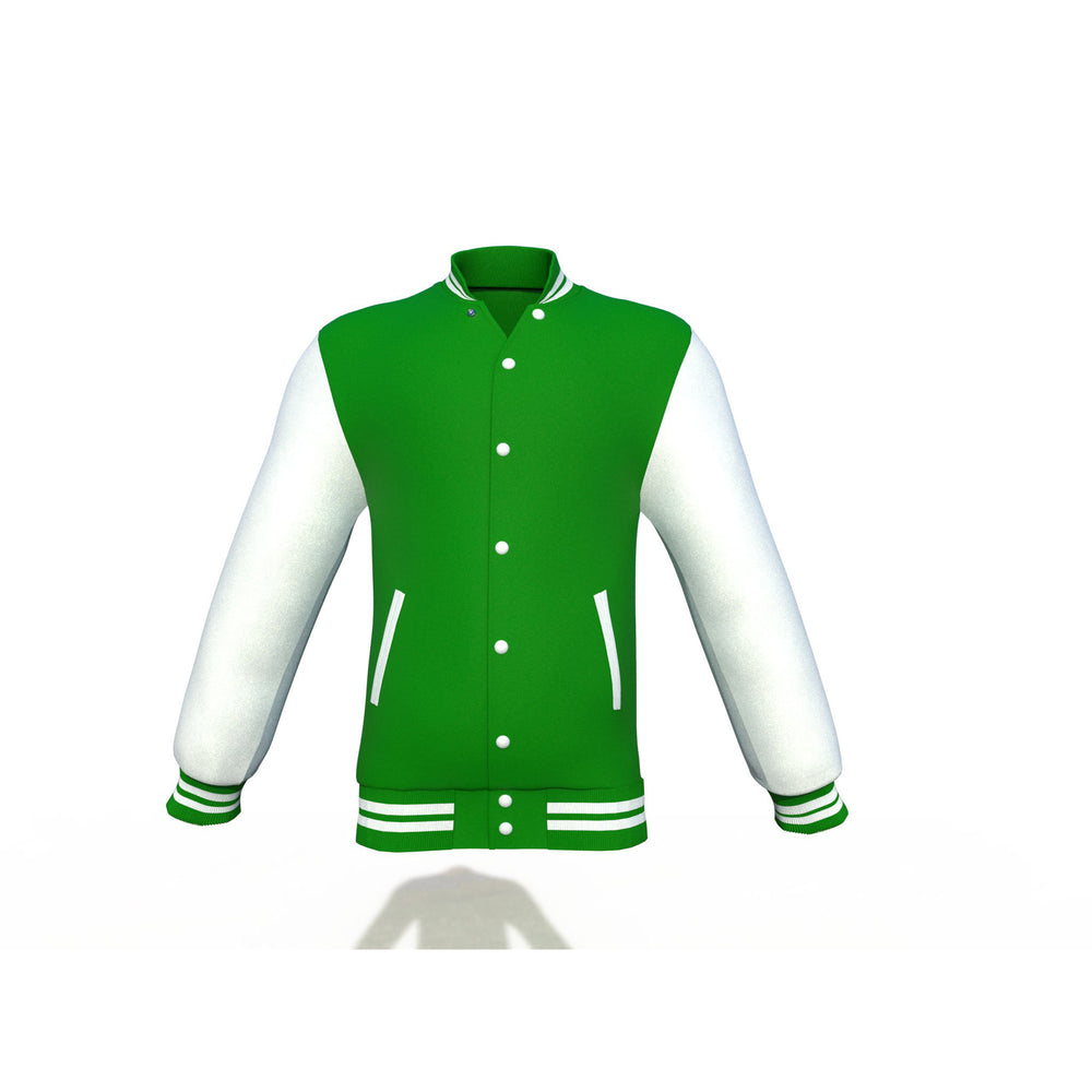 Stylish Dark Green Varsity Letterman Jacket with White Sleeves