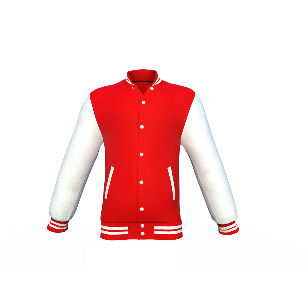 Soft and Cozy Jacket Red Varsity Letterman Jacket with White Sleeves