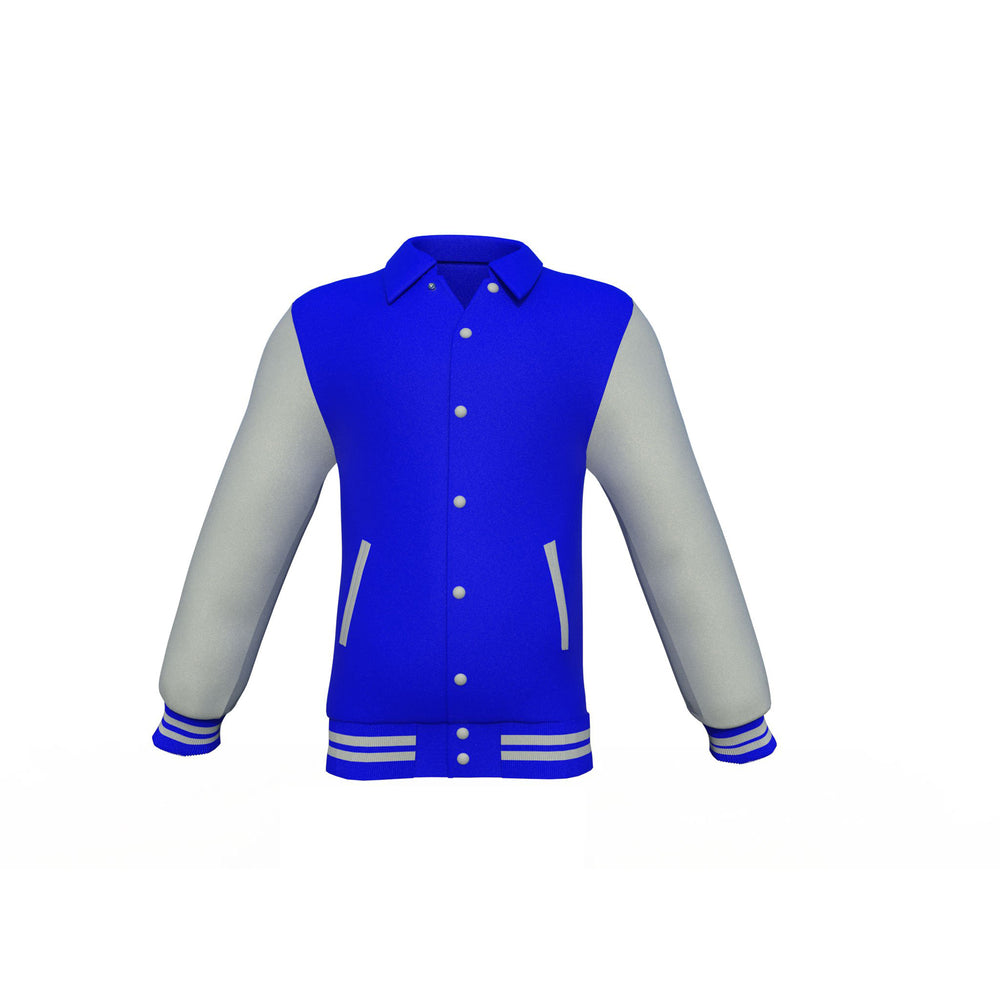 Stylish Blue Varsity Letterman Jacket with Grey Sleeves