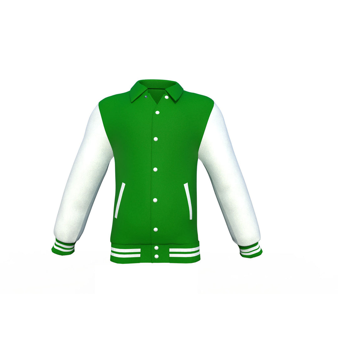 Stylish Dark Green Varsity Letterman Jacket with White Sleeves