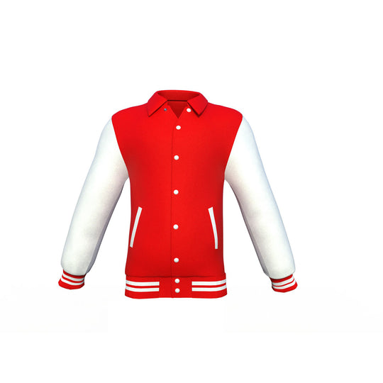 Soft and Cozy Jacket Red Varsity Letterman Jacket with White Sleeves