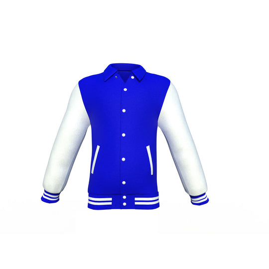 Fashionable Blue Varsity Letterman Jacket with White Sleeves