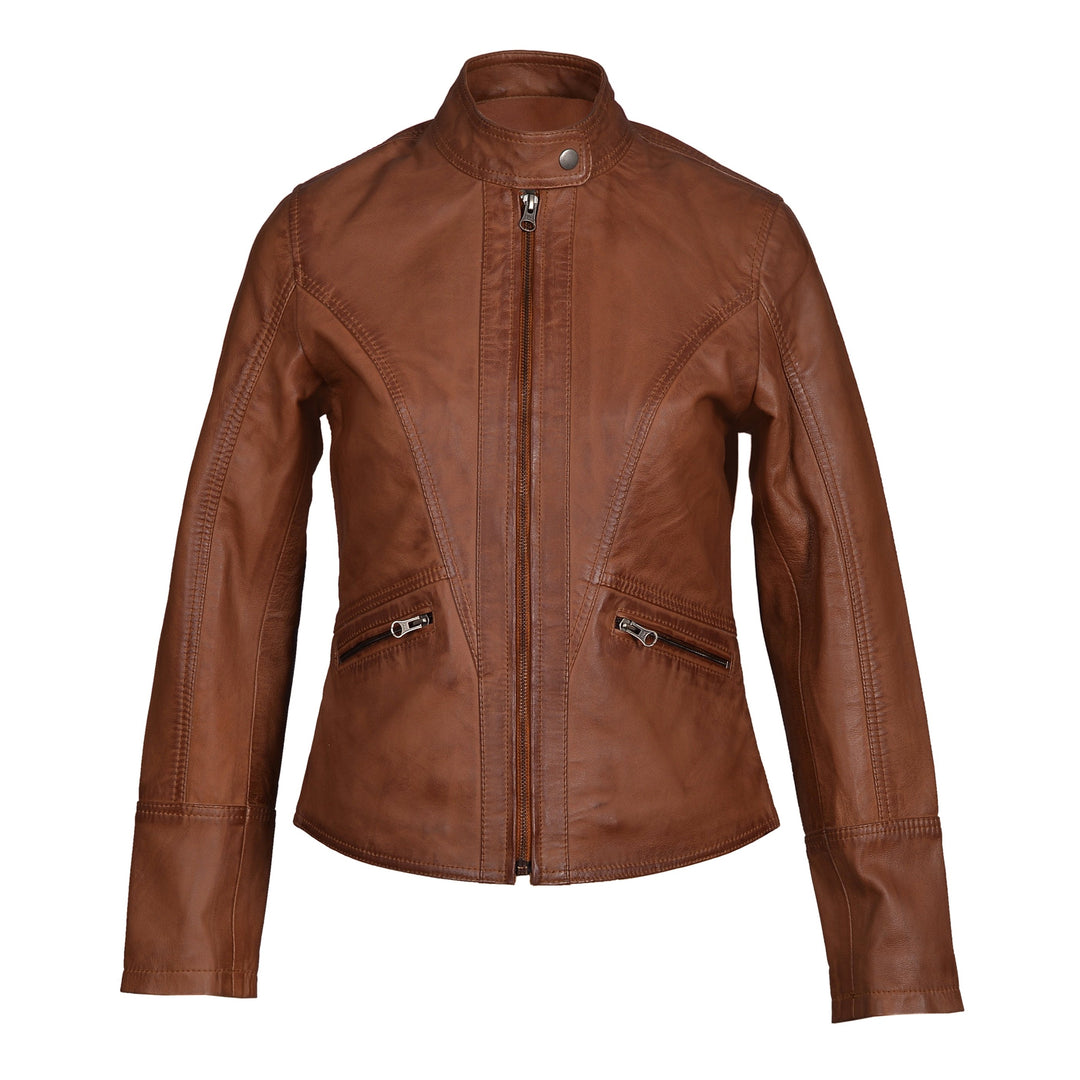 Dione Leather moto jacket with buttoned collar 