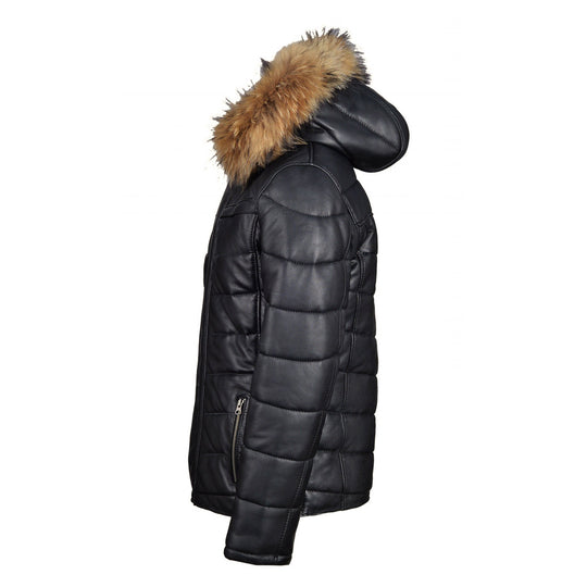 Cozy Rossi's Polyfill Winter Leather Hooded Jacket