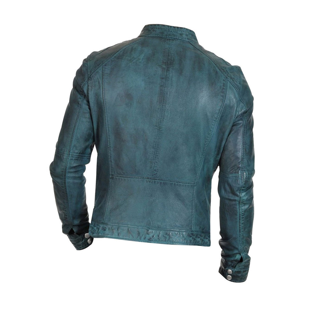 Fashionable Sapphire Denton Leather Jacket 