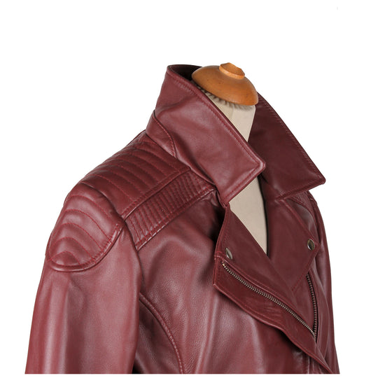 Double Lapels Ayla's Burgundy Biker Style Jacket