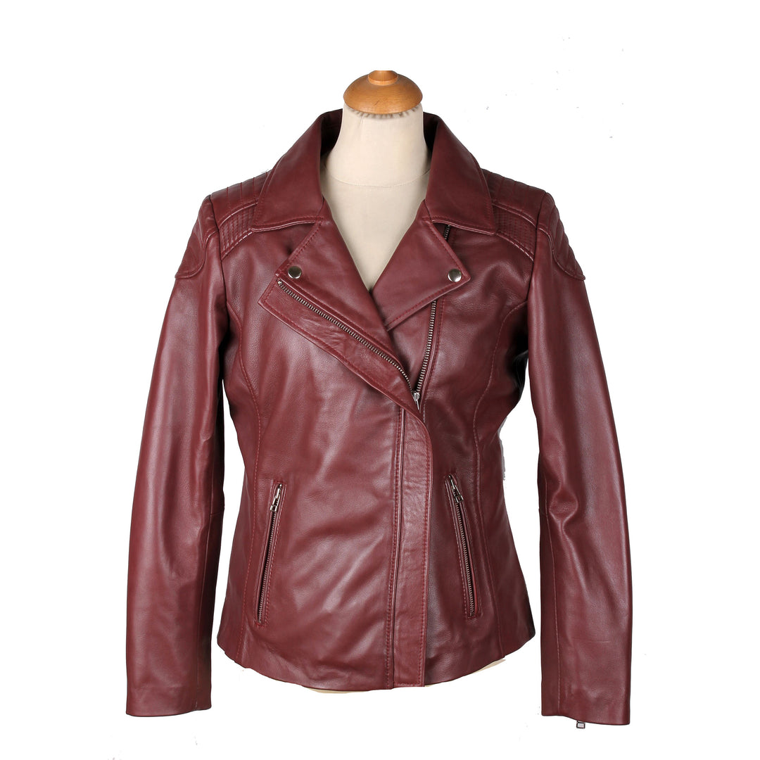 Double Lapels Ayla's Burgundy Biker Style Jacket