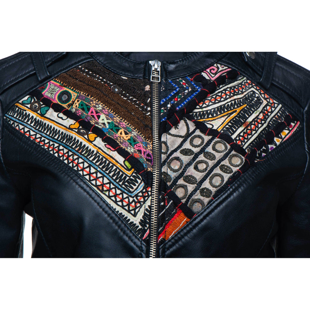 Fashionable Delilah's tribal Hand Embroidered chic leather jacket