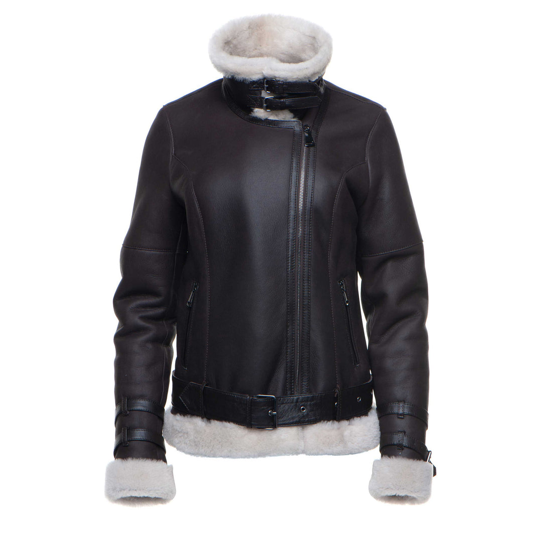 Comfortable and Cozy Jayne's Biker Shearling Jacket