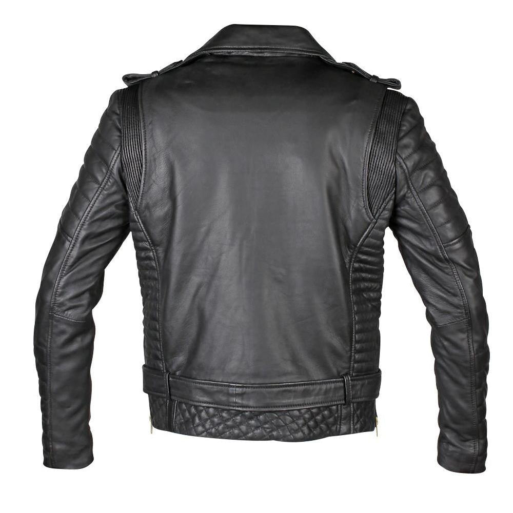 Quilted Leather Biker Jacket with Waist Belt