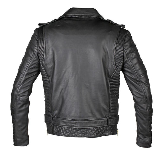 Quilted Leather Biker Jacket with Waist Belt