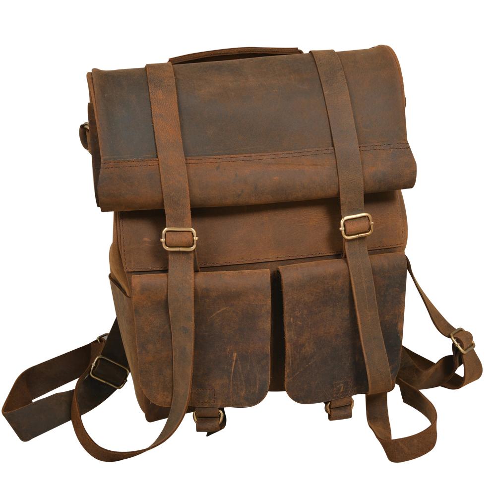 Stylish Parsons Oiled Cowhide Roll Top Backpack