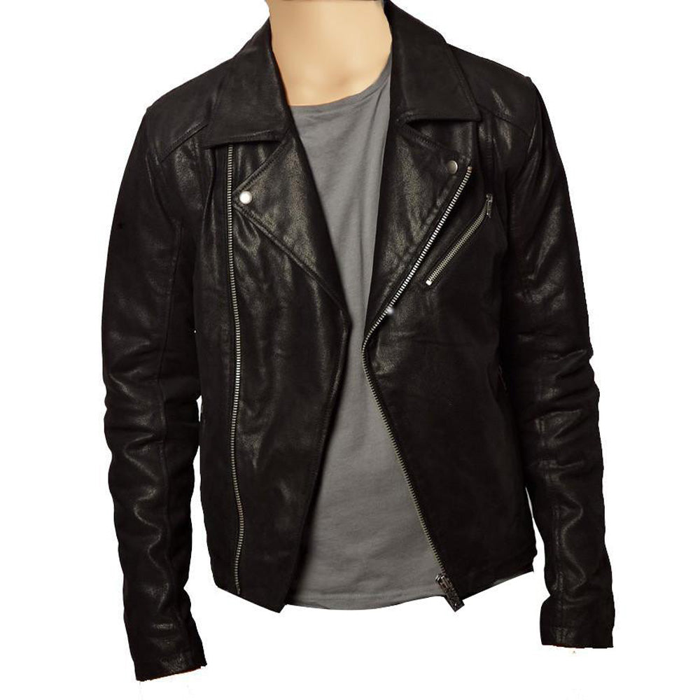 Plain black biker style jacket - Lusso Leather - 1