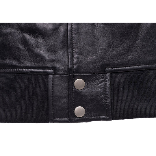 William black bomber leather jacket with red piping