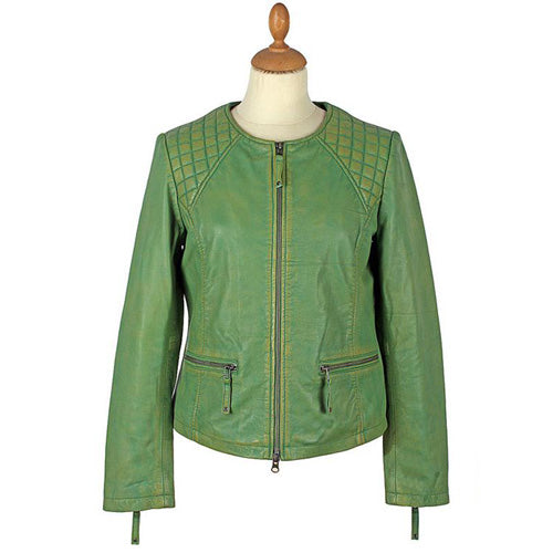 Pure Simi Kelly Green Leather Jacket for Women