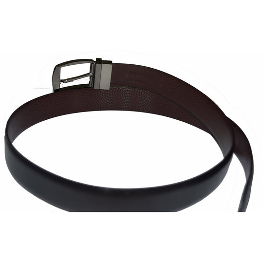 High-quality wave print Brown and black reversible leather belt