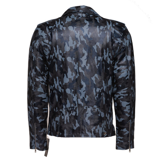 Blue Camouflage Biker Style Jacket