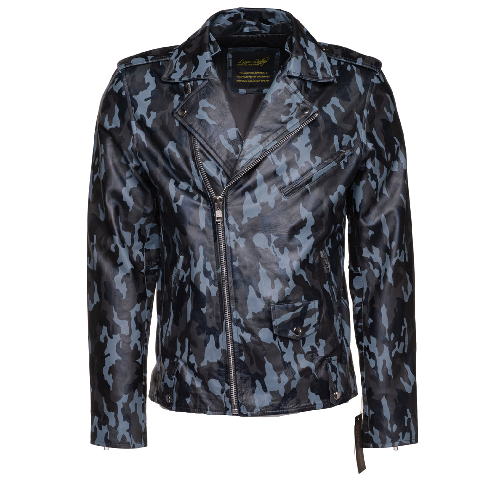 Blue Camouflage Biker Style Jacket