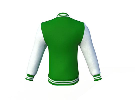 Stylish Dark Green Varsity Letterman Jacket with White Sleeves