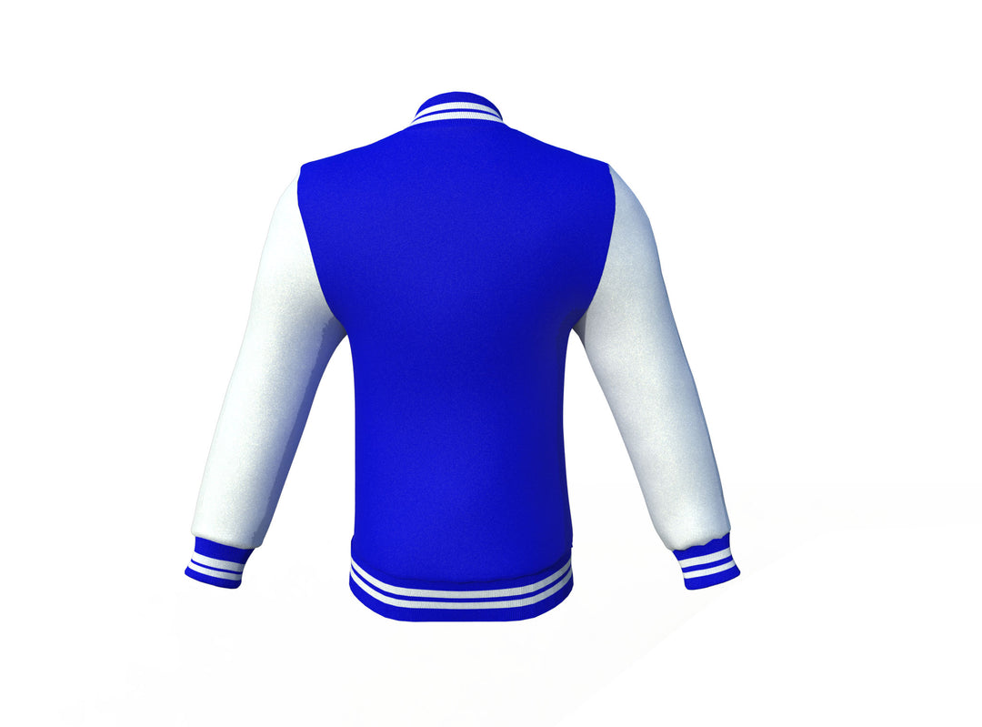 Fashionable Blue Varsity Letterman Jacket with White Sleeves