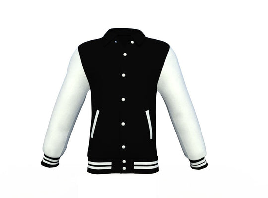 Comfortable Black Varsity Letterman Jacket with White Sleeves