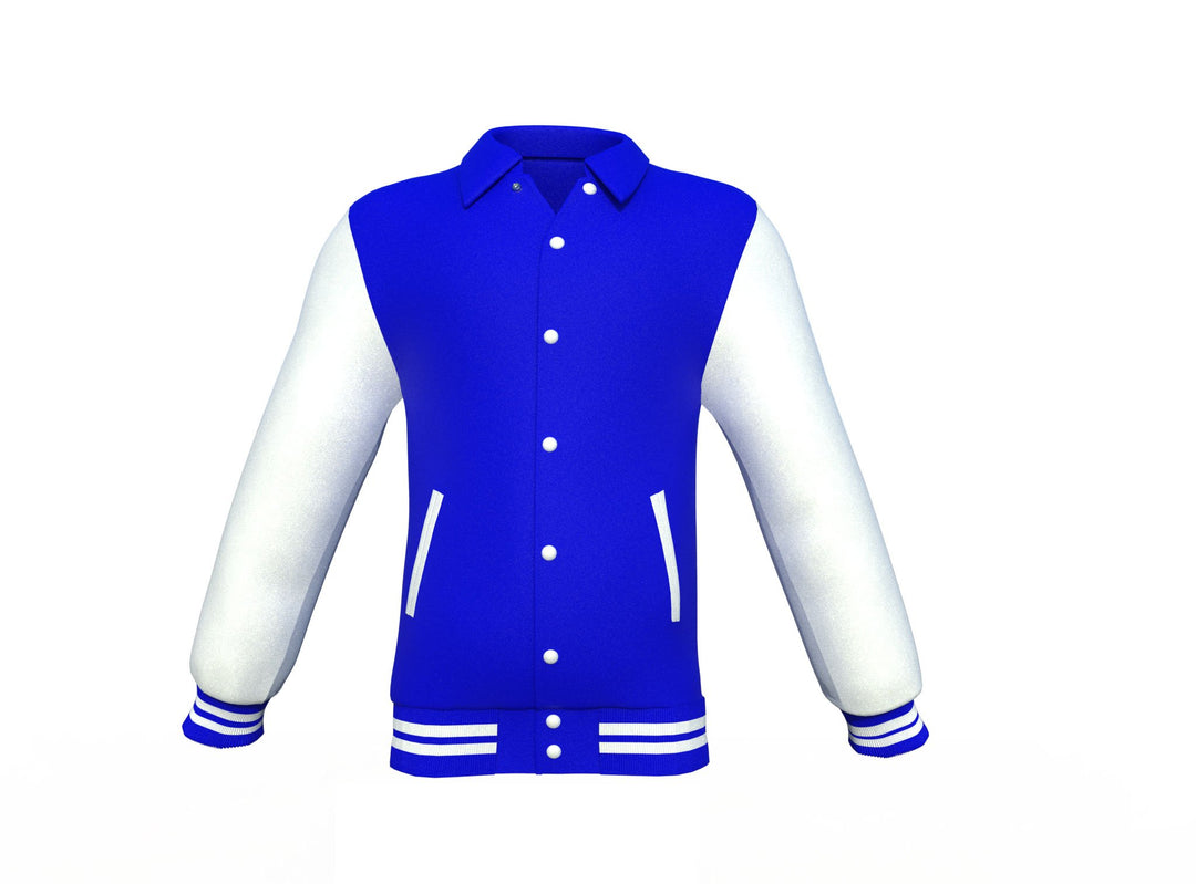 Fashionable Blue Varsity Letterman Jacket with White Sleeves