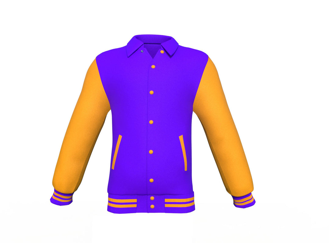 Perfect Warm Gold Sleeves Purple Varsity Letterman Jacket