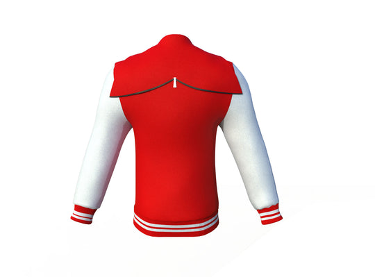 Soft and Cozy Jacket Red Varsity Letterman Jacket with White Sleeves