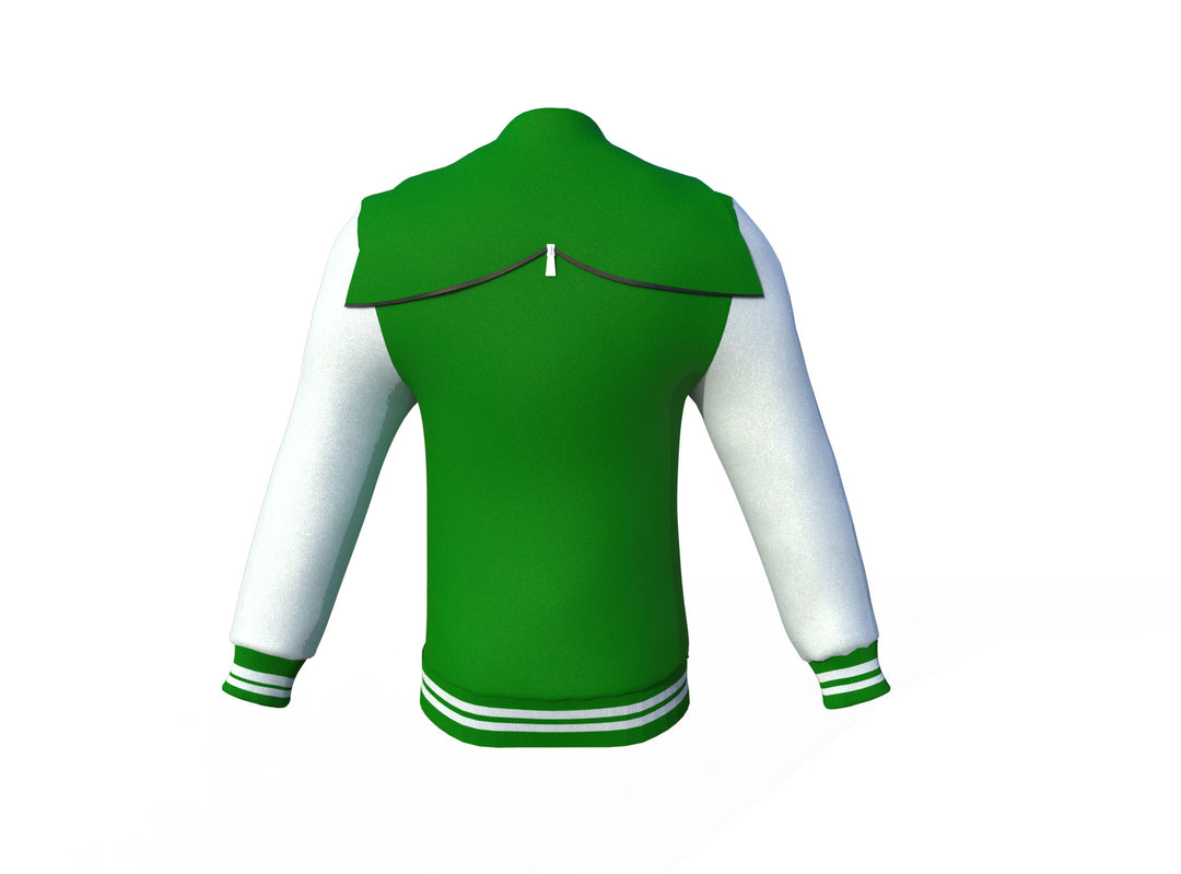 Stylish Dark Green Varsity Letterman Jacket with White Sleeves