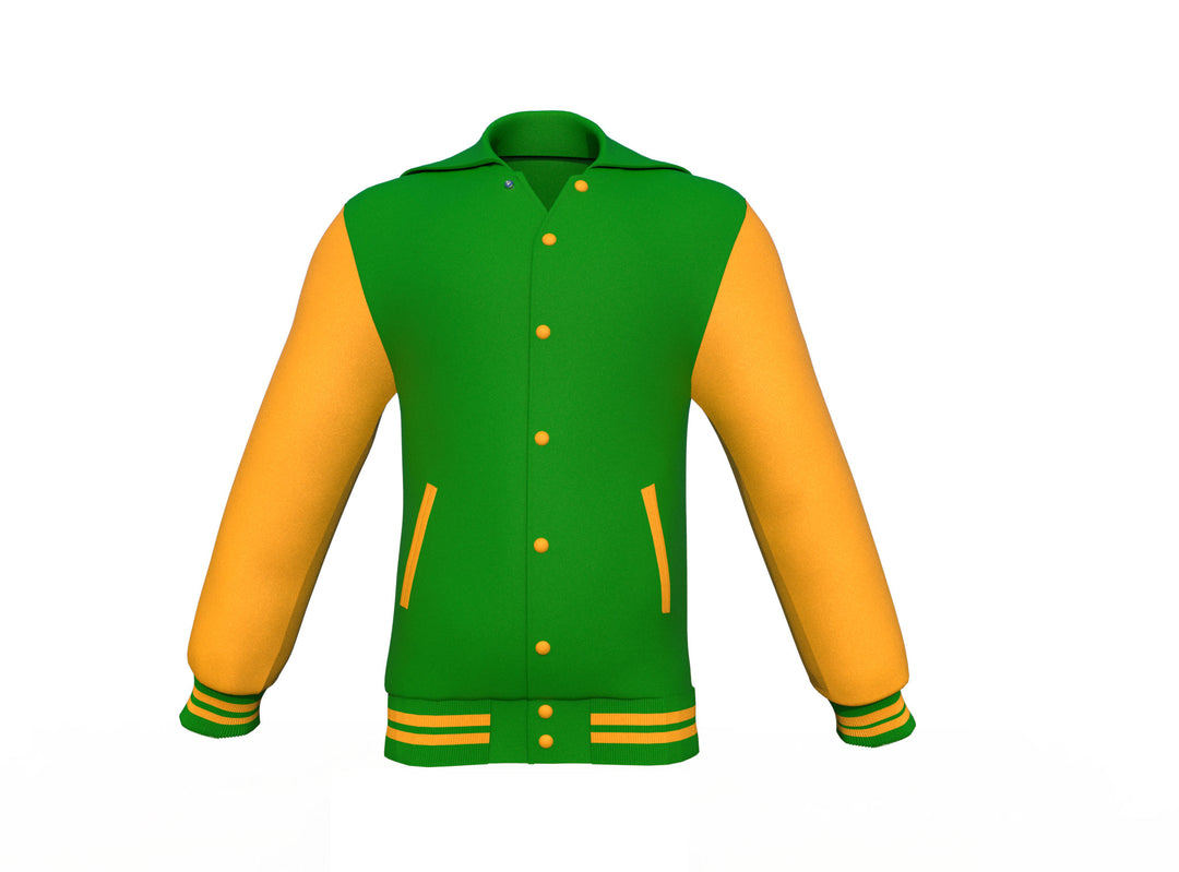 Comfortable Gold Sleeves Dark Green Varsity letterman jacket