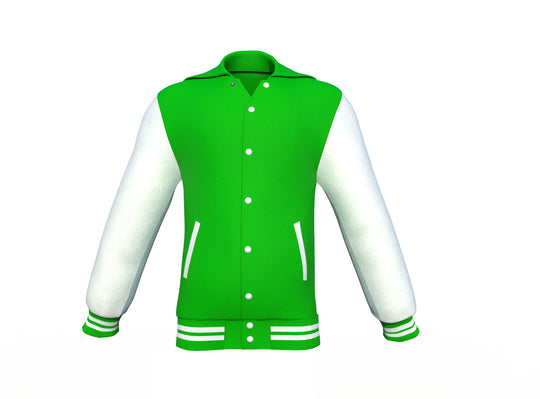 Gold Sleeves Light Green Varsity Letterman Jacket with White Sleeves